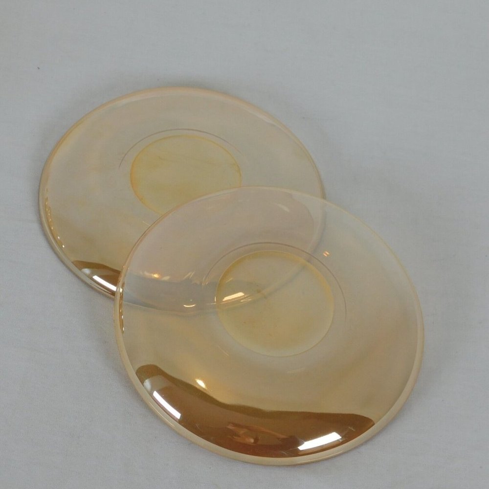 Set of 2 Jeanette Glass Moderne Marigold Iridescent Cup & Saucer Set Punch Cup - Picture 3 of 10